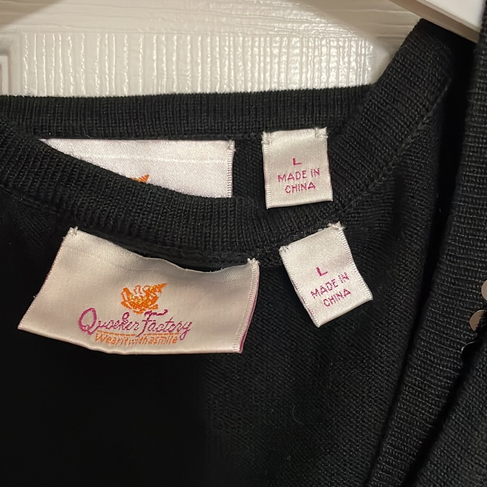 QUACKER Factory SET sequin cardigan and shell set. NWT L Black - Picture 4 of 11